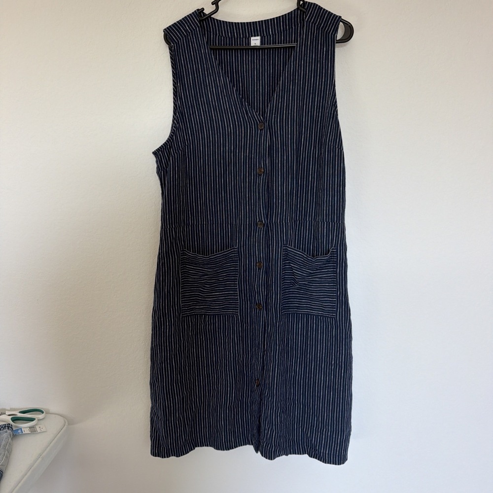OLD NAVY Sleeveless Blue Striped Linen Blend Fit & Fare Dress Size XL